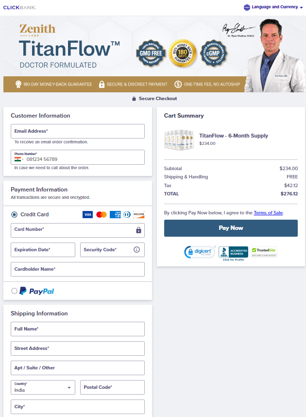 Secure order page showing TitanFlow purchase options